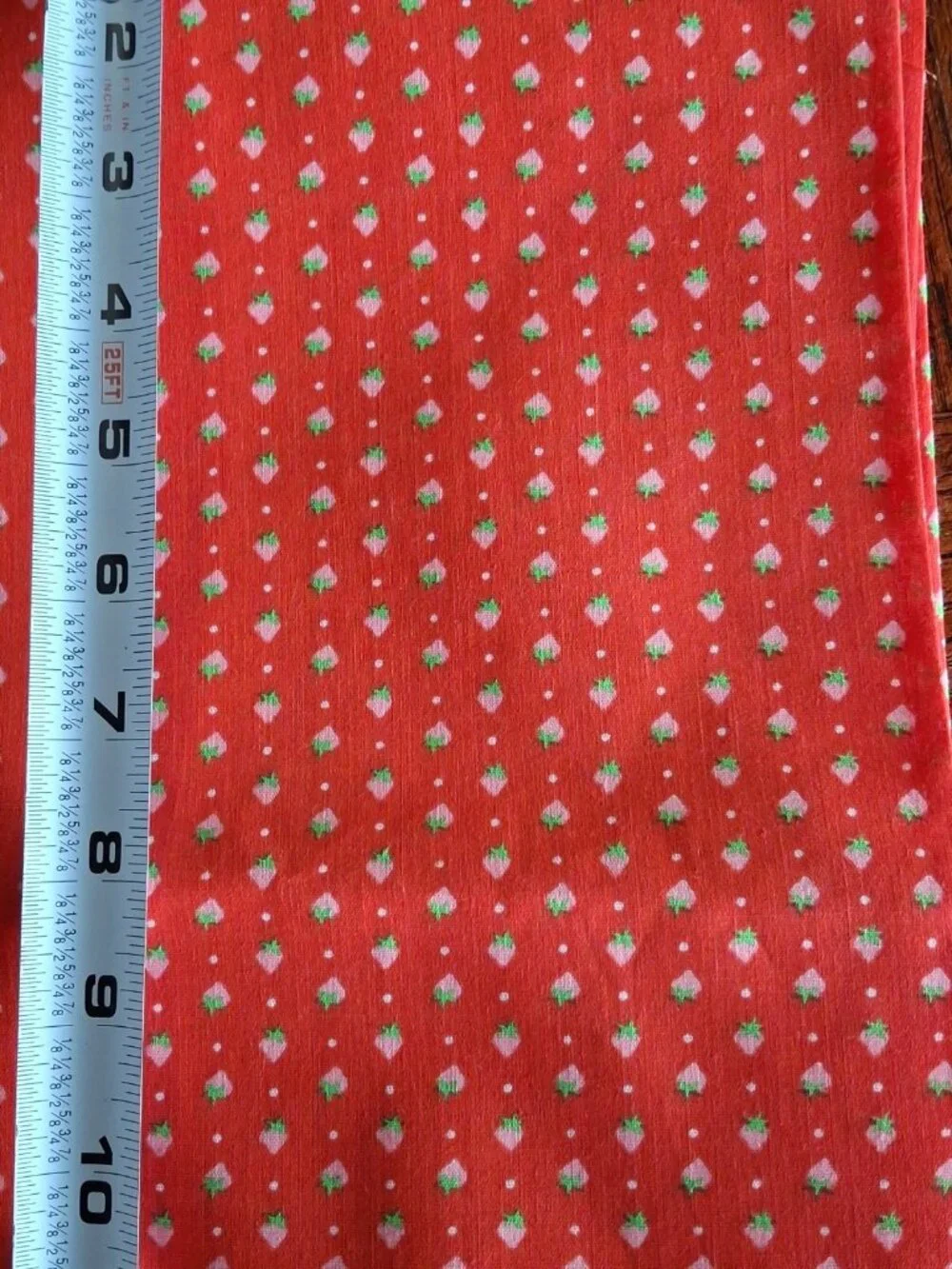 VTG Sweet Tiny Strawberry on Red Fabric -Dolls, Quilting & Crafts 2.5 yards x 44